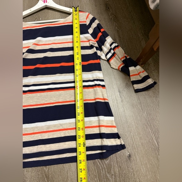 Liz Claiborne Navy/Orange Striped Boat Neck 3/4 Sleeves Size 1X Minimalist - Picture 5 of 8